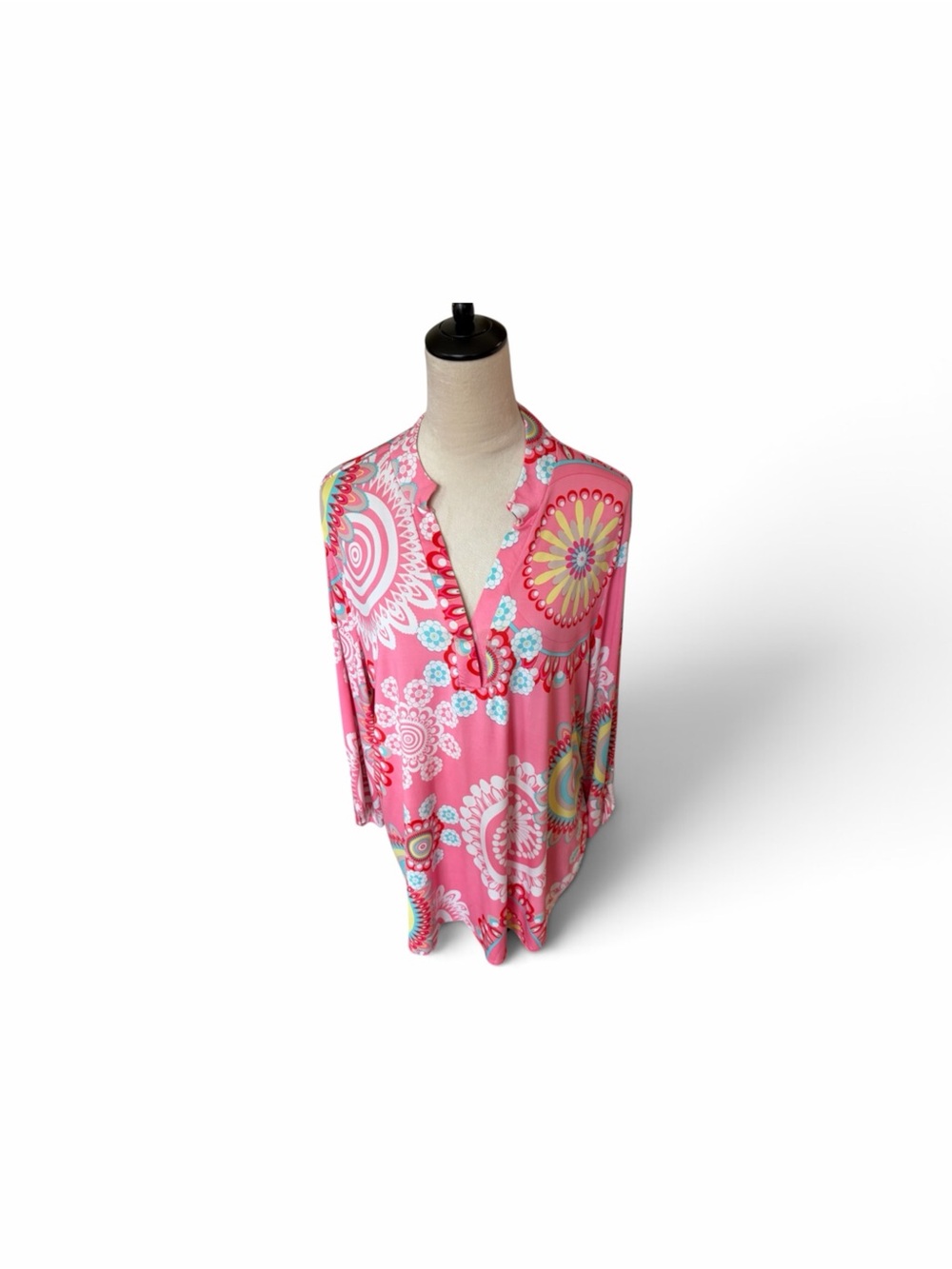Women's Pink Floral V-Neck Tunic Top